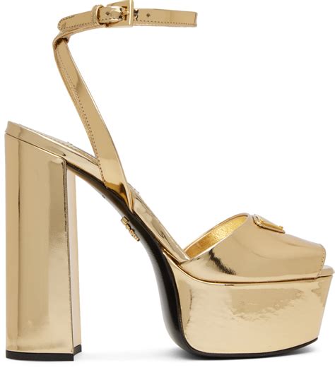 prada gold buckle sandals|Prada heeled sandals.